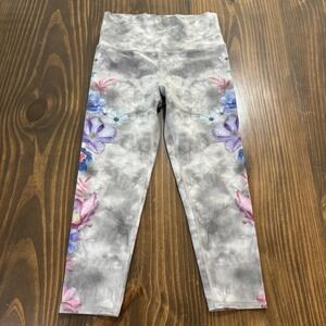 EVOLUTION AND CREATION Womens Leggings Small Gray Floral Tie Dye Stretch Yoga